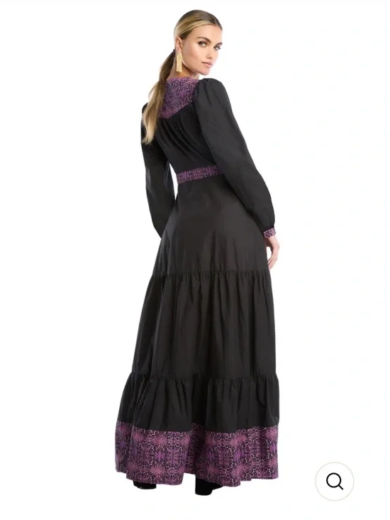 Allison New York Madison Full Wrap Black & Purple Maxi Dress Size Medium - Picture 3 of 9